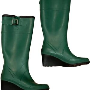 Michael Kors Green Wedge Heel Rain Boots Sz 9m